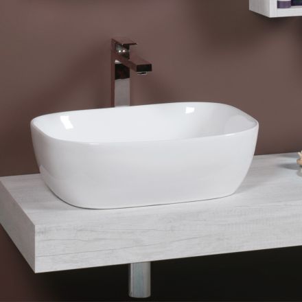 Modern design wastafel met schuine bovenkant, wit keramisch blad - Papavero Viadurini