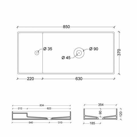 wastafel modern ondersteuning in witte of gekleurde keramische zon 85x37 cm