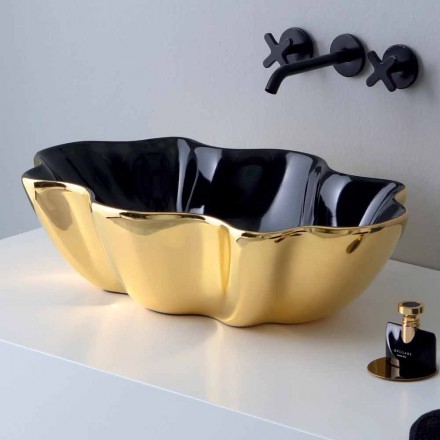 Moderne aanrecht wastafel in goud en zwart keramiek gemaakt in Italy Cube Viadurini