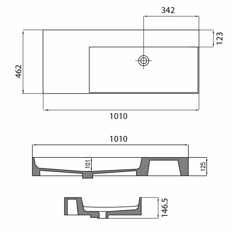 Aanrecht of wandgemonteerde wastafel met enkel gat rechts in Leivi Ceramic Viadurini