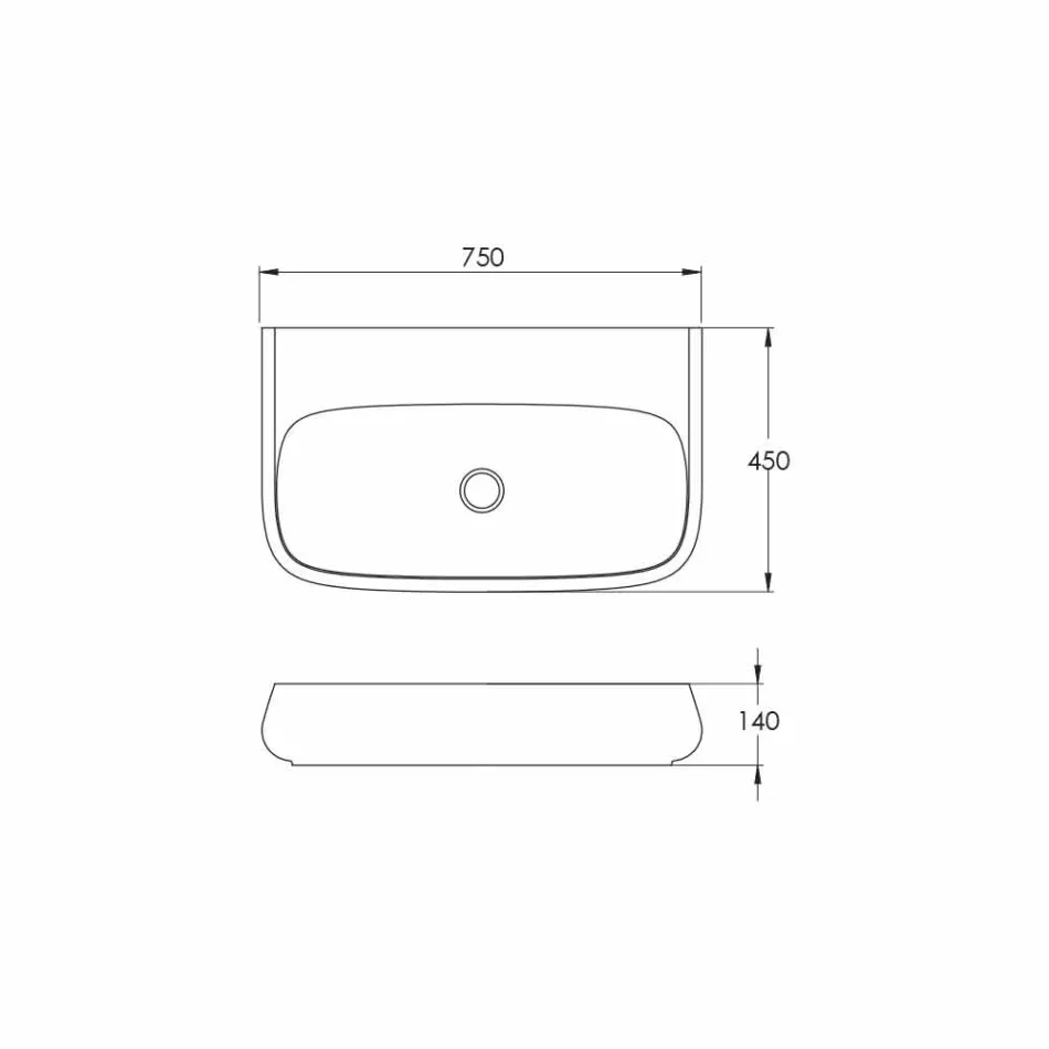 Aanrecht of aan de wand gemonteerde keramische wastafel L 75 cm gemaakt in Italië, Gais Viadurini