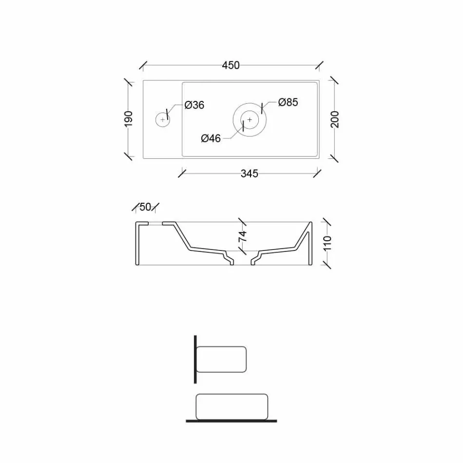 Rechthoekige keramische aanrechtwastafel Made in Italy - Act Viadurini