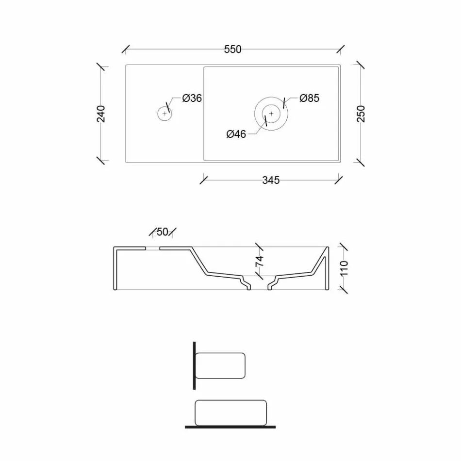 Rechthoekige keramische aanrechtwastafel Made in Italy - Act Viadurini