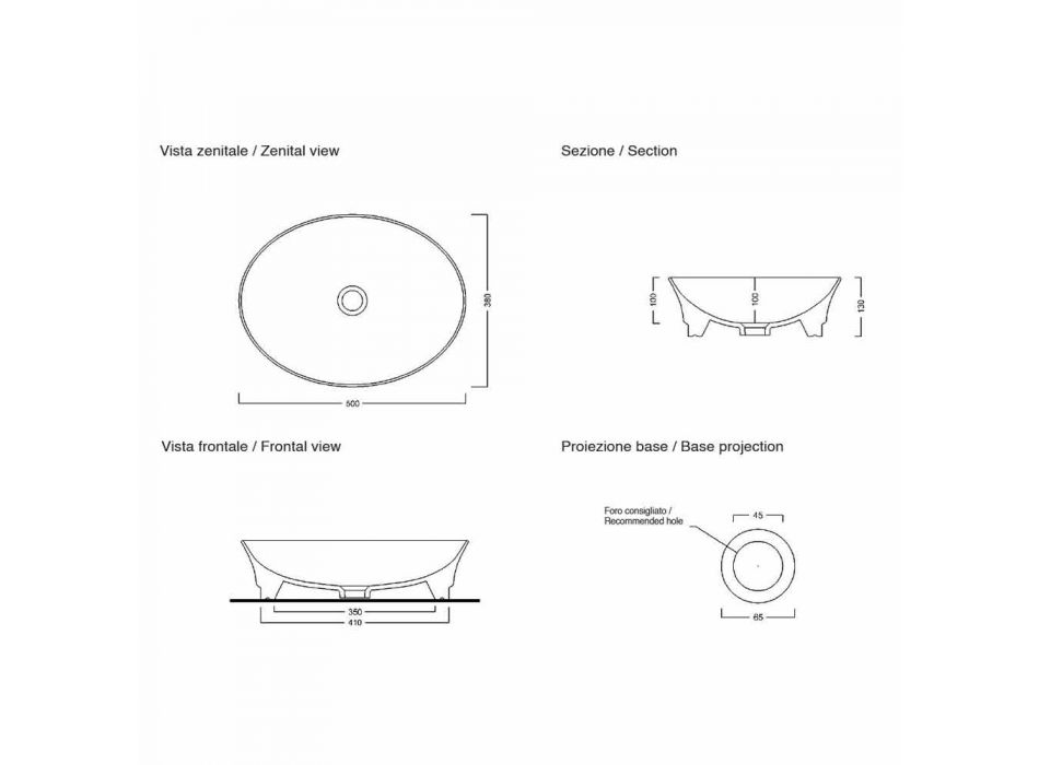 Aanrecht Ovaal Modern Design Keramische Wastafel Made in Italy - Zarro Viadurini