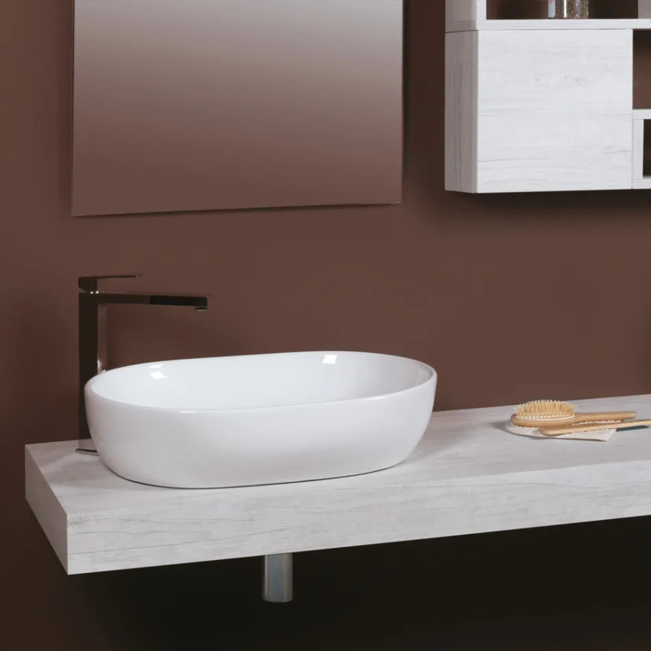Ovale wastafel van wit keramiek met een modern design - Papavero Viadurini