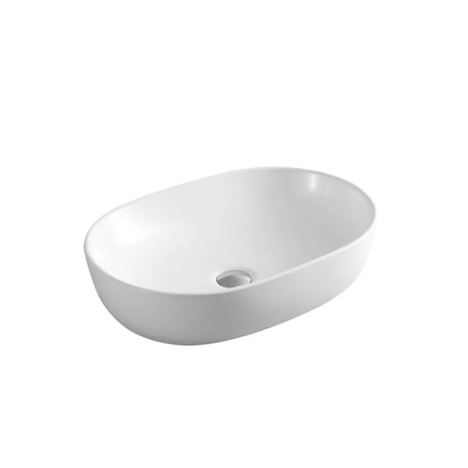 Ovale wastafel van wit keramiek met een modern design - Papavero Viadurini