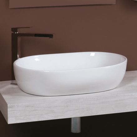Ovale wastafel van wit keramiek met een modern design - Papavero Viadurini