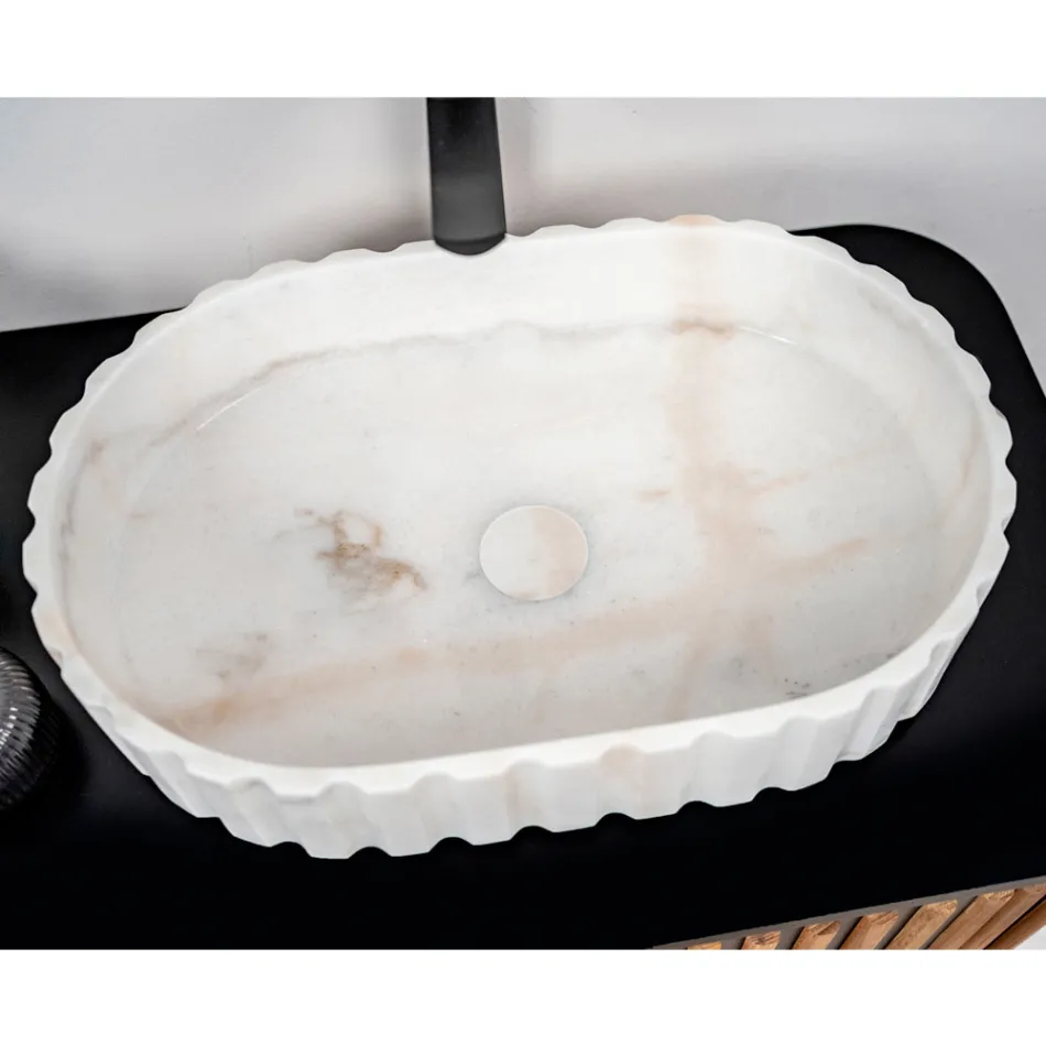 Ovale opzetwastafel voor de badkamer van wit marmer - Cunzite Viadurini