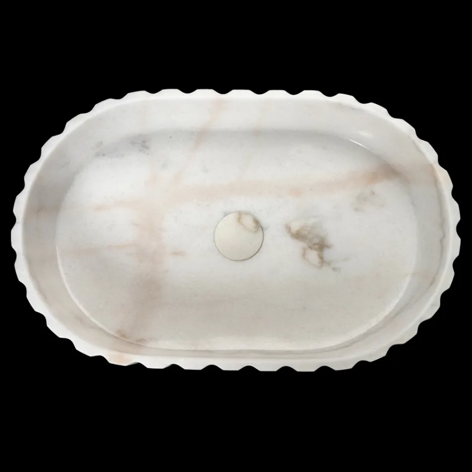 Ovale opzetwastafel voor de badkamer van wit marmer - Cunzite Viadurini