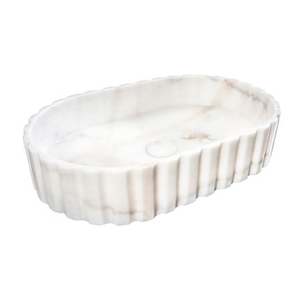 Ovale opzetwastafel voor de badkamer van wit marmer - Cunzite Viadurini
