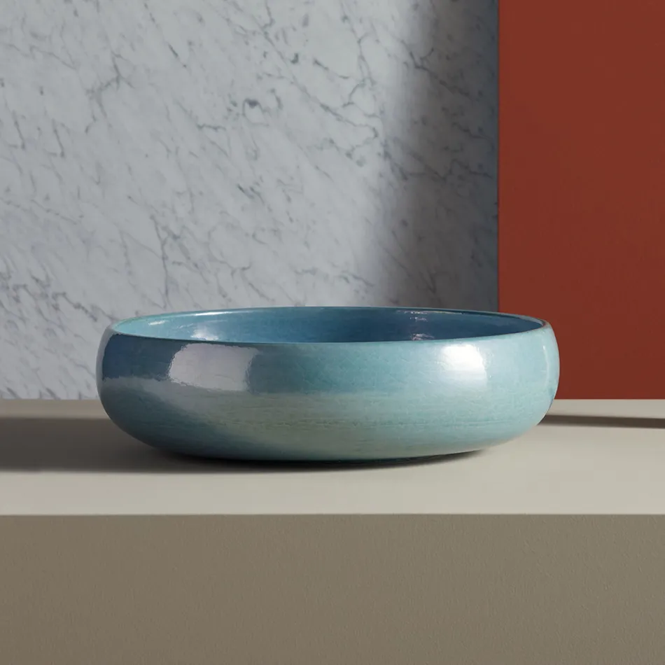 Badkamerwastafel op aanrecht gemaakt van vuurklei, gemaakt in Italië - Tallone Viadurini