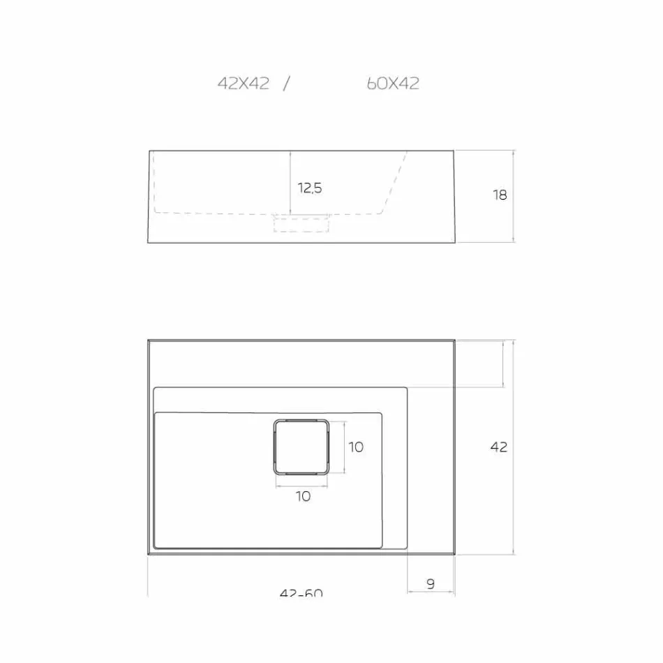 Vierkante moderne aanrecht wastafel gemaakt in Italië, Lavis Viadurini