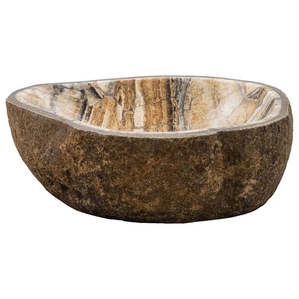 Aanrecht wastafel met de hand gemaakt in riviersteen, Palata Viadurini