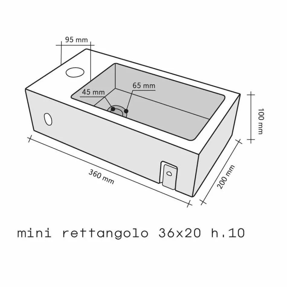 Ondersteunende Rechthoekige wasbak in basaltzwart Beli Viadurini