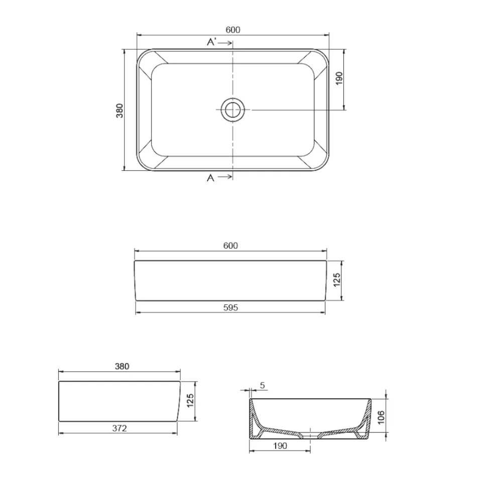 Aster rechthoekige keramische wastafel met modern design. Viadurini
