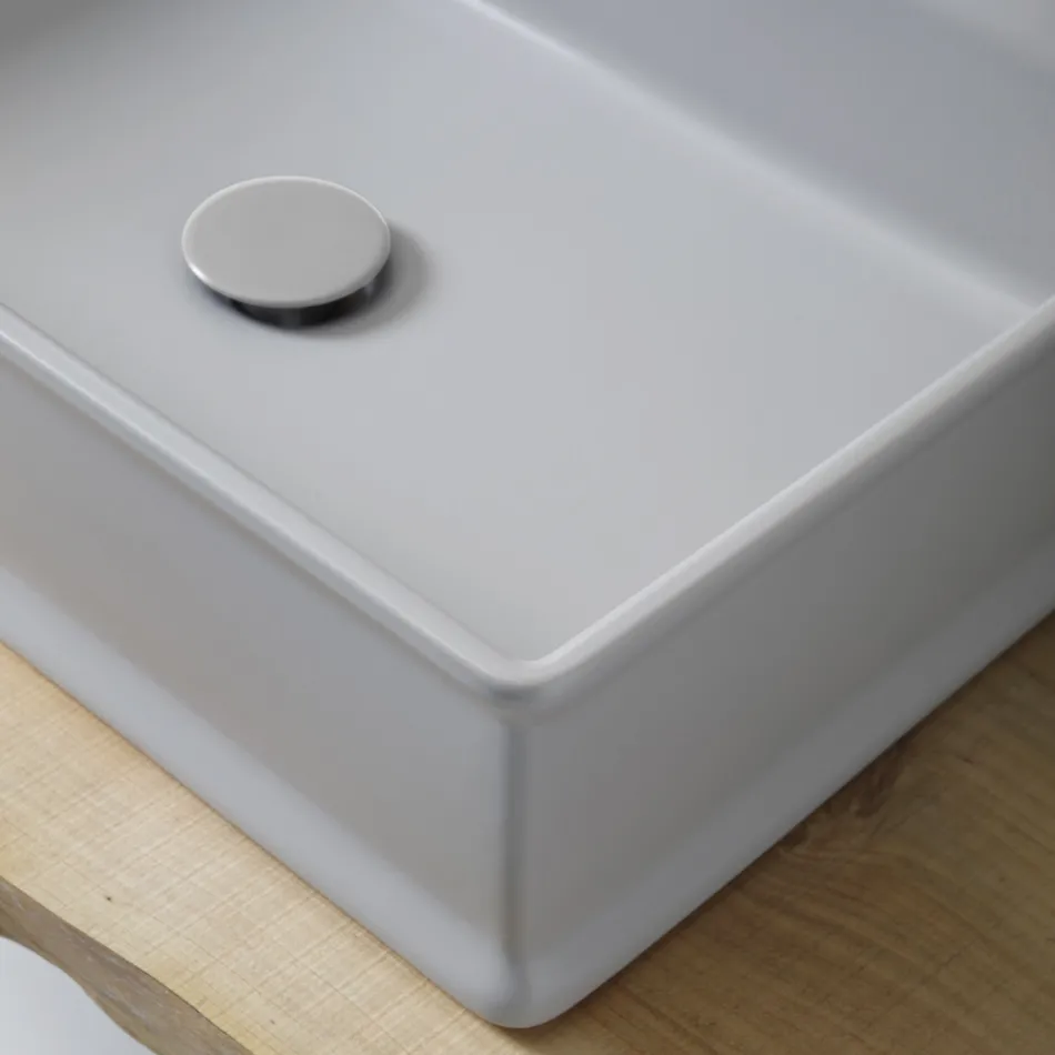 Rechthoekige wastafel in mat keramiek Made in Italy - Debora Viadurini