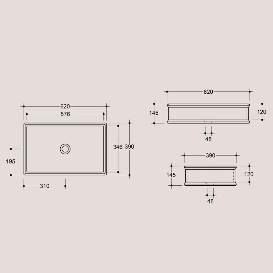 Rechthoekige wastafel in mat keramiek Made in Italy - Debora Viadurini