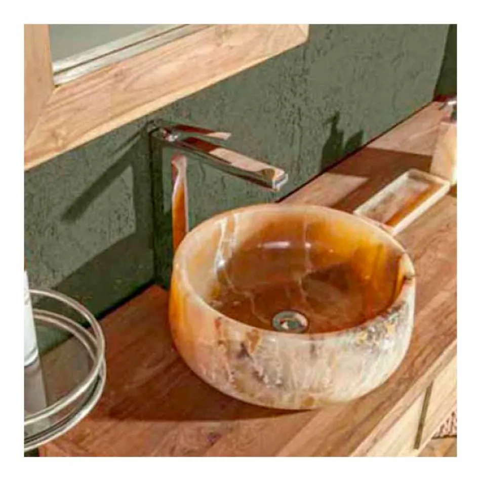 Ronde Wastafel in Pure Onyx Uniek Design - Ramiro Viadurini