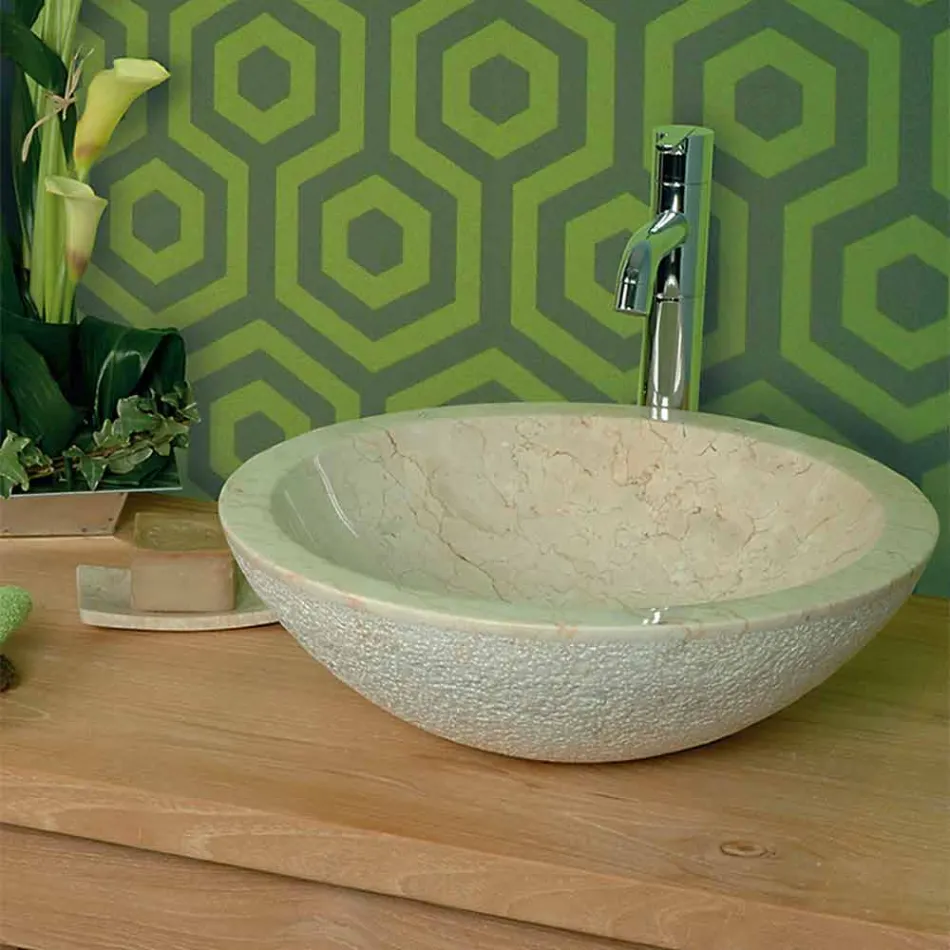 Wastafel Ondersteuning Round Stone Natural Beige Buiten Raw Pai Viadurini