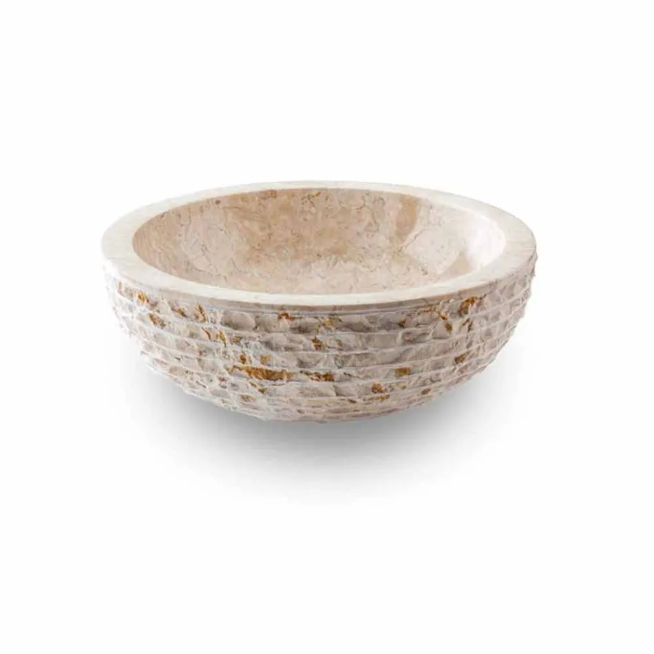 Ronde aanrecht wastafel handgemaakt in wit marmer - linnen Viadurini