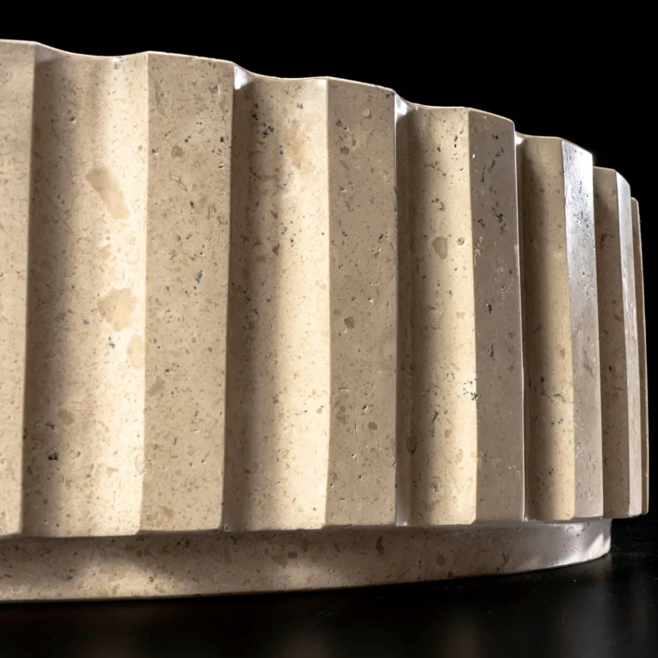 Ronde aanrechtwastafel gemaakt van travertijnmarmer - Cattleya Viadurini