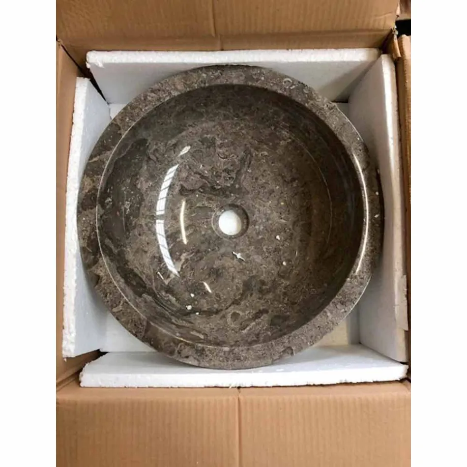 Ronde grijze aanrechtwastafel met gepolijste buitenkant van Nusa Viadurini