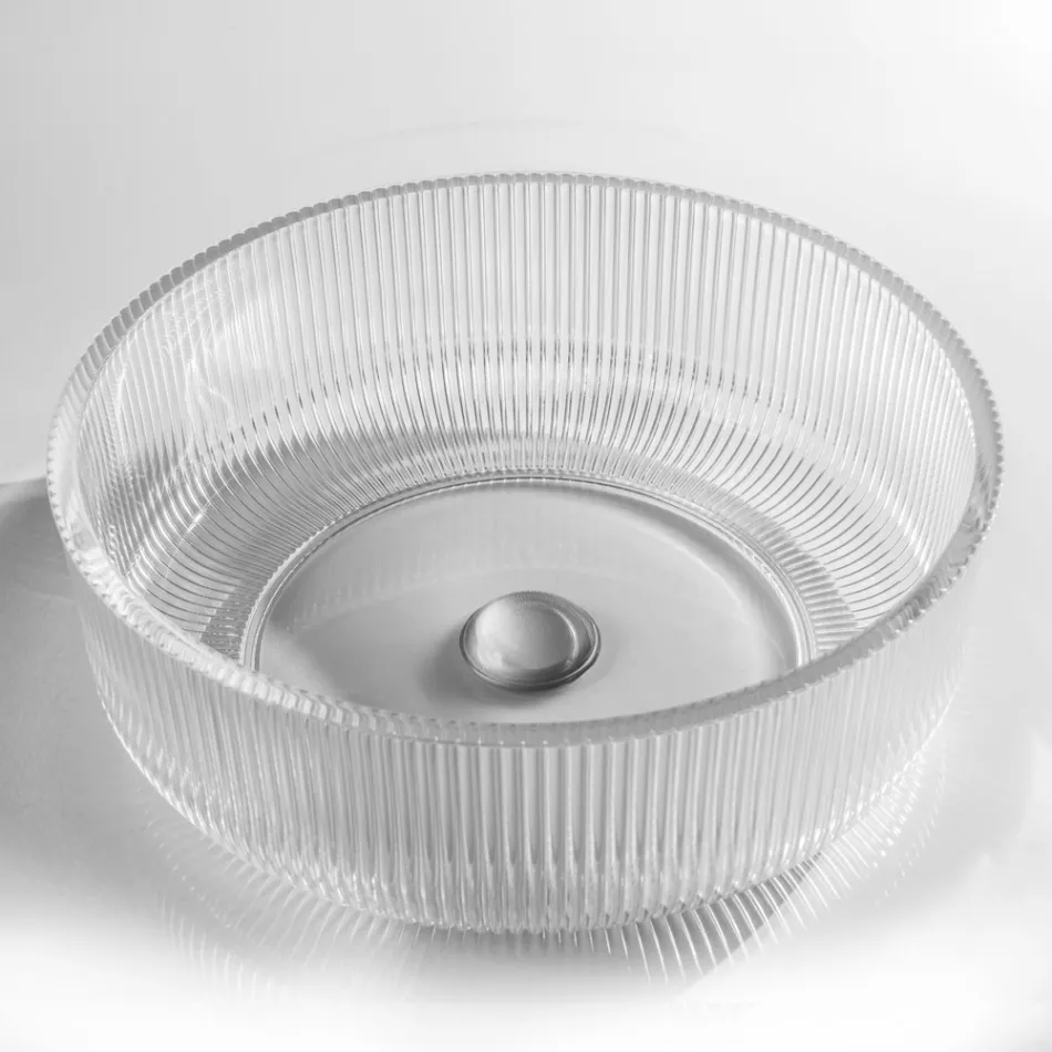 Ronde aanrechtwastafel in Plissè Venetiaans glas Made in Italy - Zirkoon Viadurini