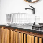 Ronde aanrechtwastafel in Plissè Venetiaans glas Made in Italy - Zirkoon Viadurini