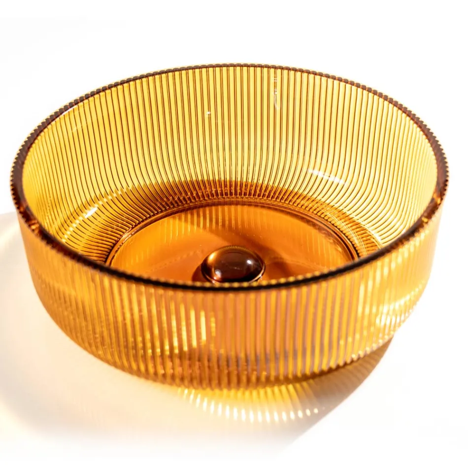 Ronde aanrechtwastafel in Plissè Venetiaans glas Made in Italy - Zirkoon Viadurini