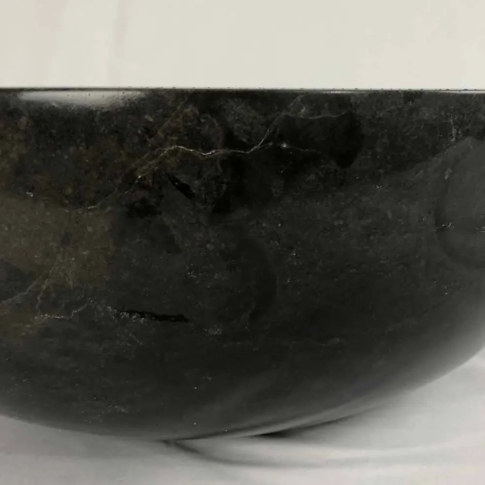 Zwarte ronde wastafel in Levi natuursteen, uniek stuk Viadurini