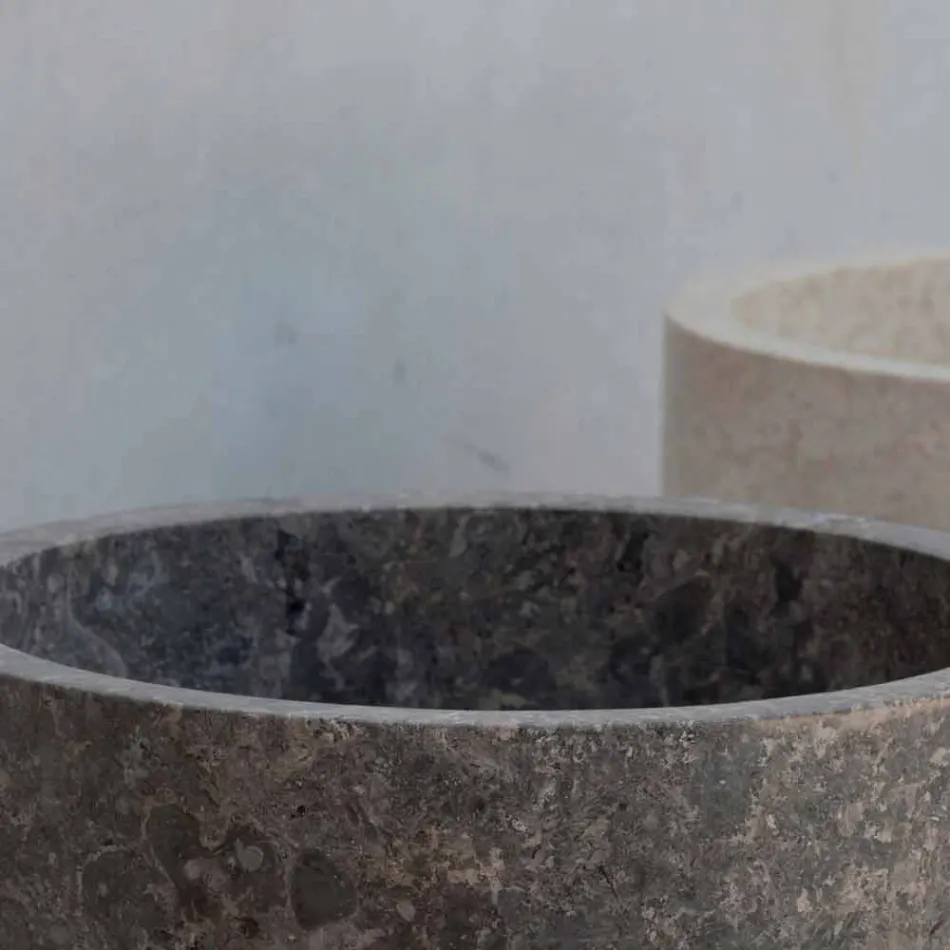 Vrijstaande cilindrische badkamerwastafel in grijs marmer - Cremino Viadurini