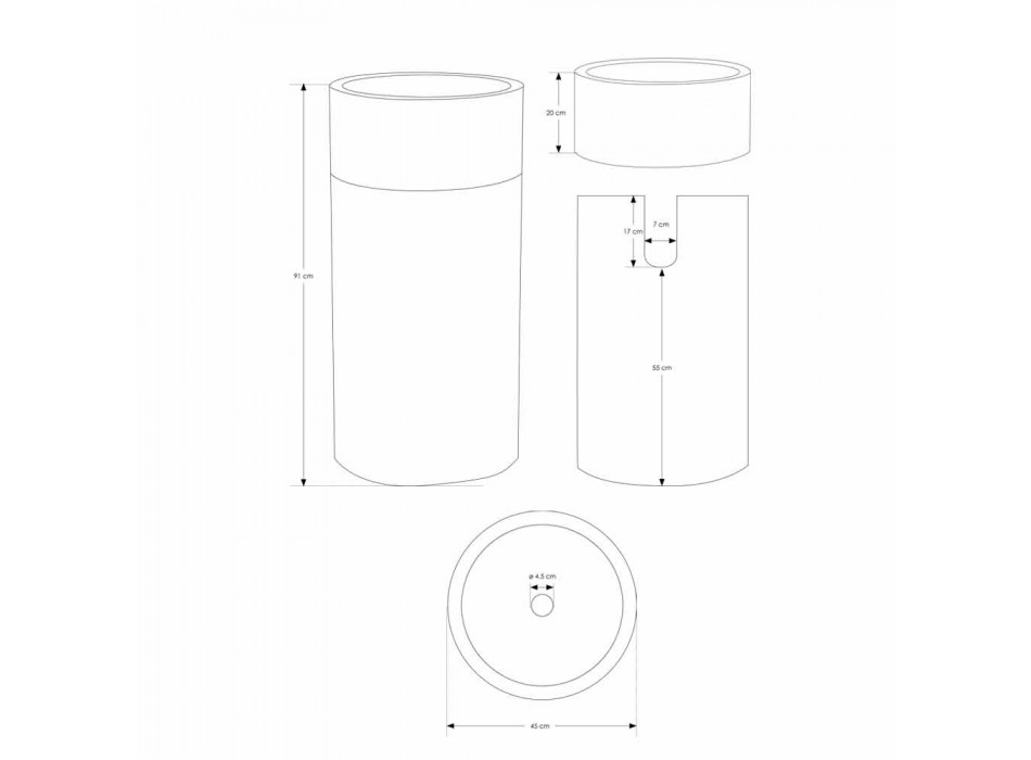 Vrijstaande cilindrische badkamerwastafel in grijs marmer - Cremino Viadurini