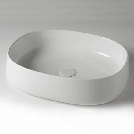 Ovale aanrecht badkamer wastafel L 50 cm in keramiek Made in Italy - Cordino Viadurini