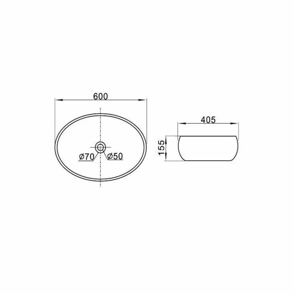 Witte keramische ovale aanrecht wastafel gemaakt in Italië - Bergen Viadurini