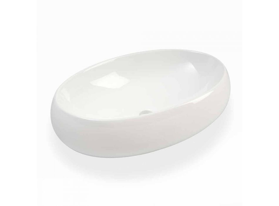 Witte keramische ovale aanrecht wastafel gemaakt in Italië - Bergen Viadurini