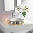 Ontwerp semi-verzonken badkamer gootsteen in vuur klei gemaakt in Italië, Manilo Viadurini