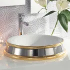 Ontwerp semi-verzonken badkamer gootsteen in vuur klei gemaakt in Italië, Manilo Viadurini