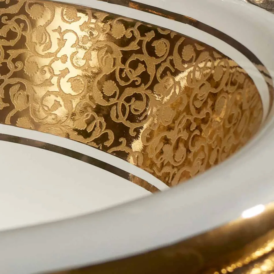 Ronde ingebouwde gootsteen in vuurklei en goud gemaakt in Italië, Otis Viadurini