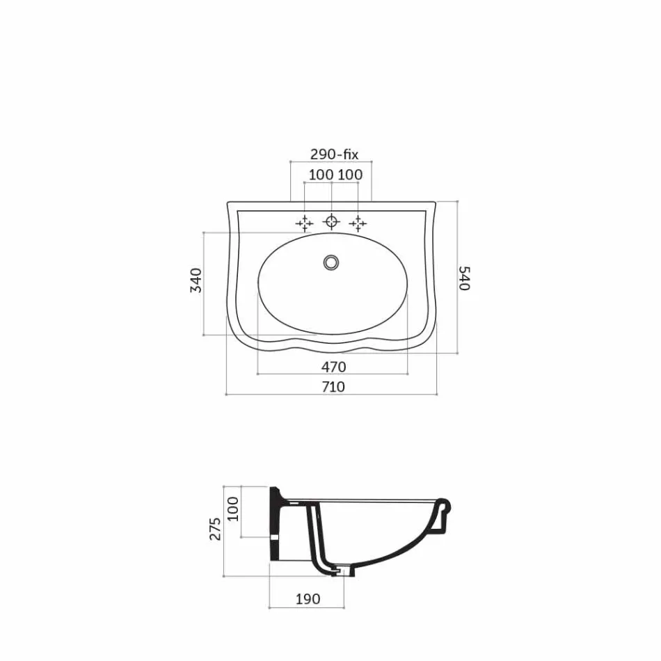 Wastafelwand of met keramische kolom L70cm Made in Italy Avise Viadurini