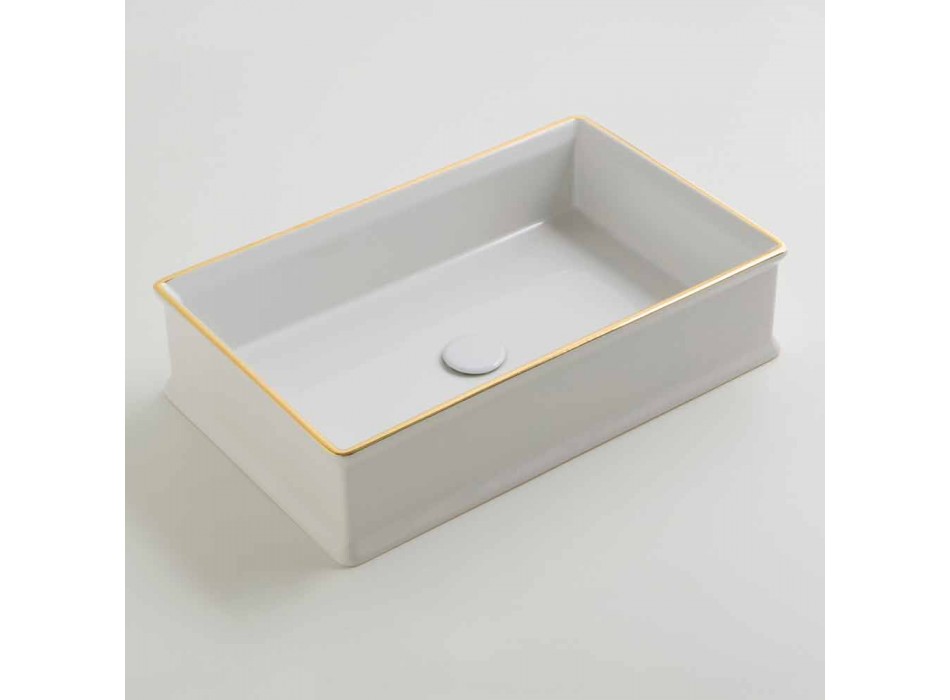 Design keramische aanrecht wastafel met gouden rand gemaakt in Italië Debora Viadurini