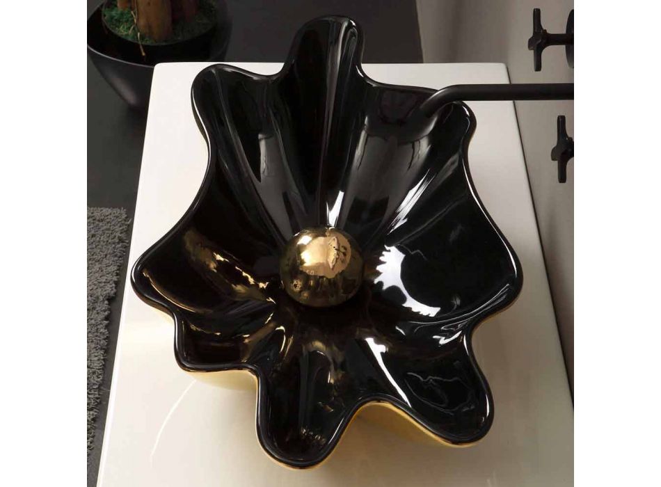 Designwastafel keramiek zwart en goud gemaakt in Italië Rayan Viadurini