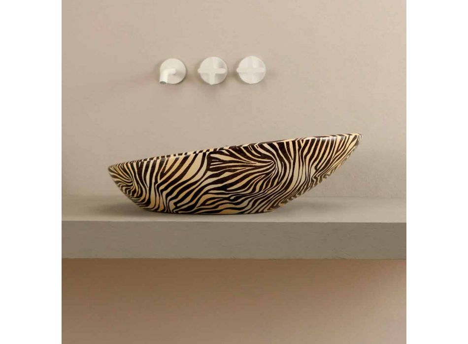 Design keramische aanrecht wastafel met oranje zebra gemaakt in Italië Glossy Viadurini