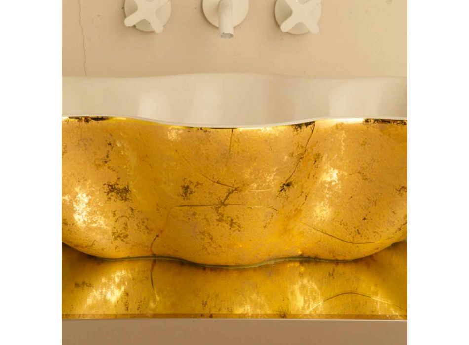 Aanrecht design wastafel in wit en goud keramiek gemaakt in Italy Cubo