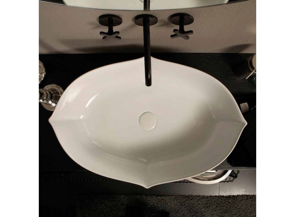 Aanrecht design wastafel in wit keramiek gemaakt in Italië Oscar Viadurini