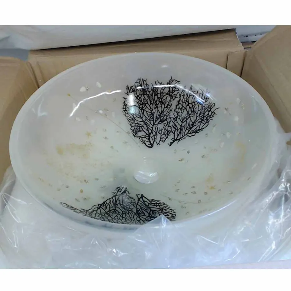 Design aanrechtwastafel in hars met koraalinzetstukken - Salvatore Viadurini