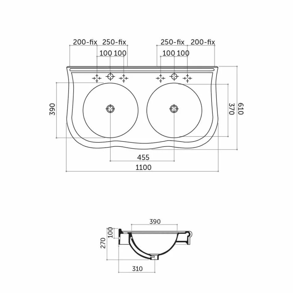 Dubbele console of wandgemonteerde wastafel in Modern Avise-keramiek Viadurini