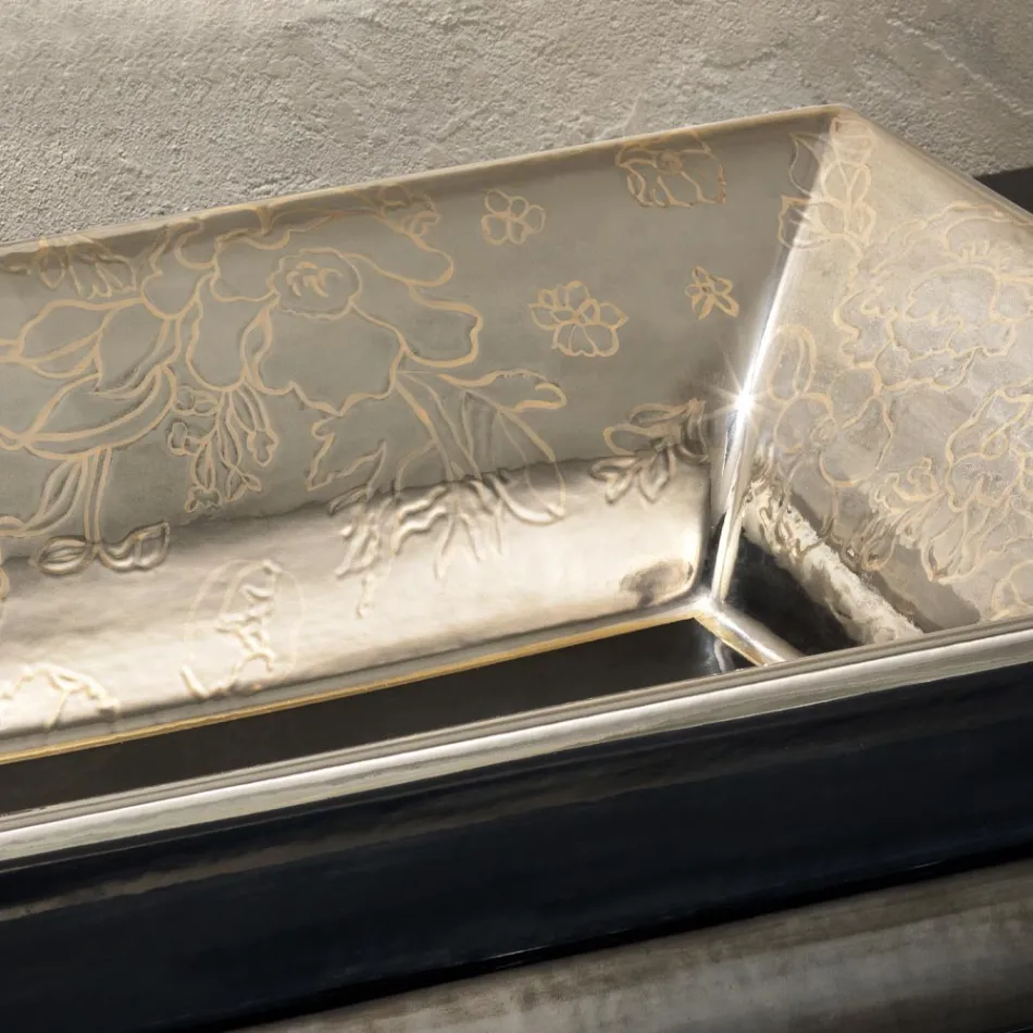 Handgegoten vuurkleiwastafel met kleurrijke decoraties Made in Italy - Aulente Viadurini