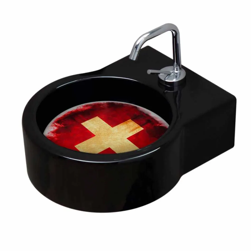 Vrijstaande zwarte keramische wastafel / ophanging gemaakt in Italy Tor Viadurini