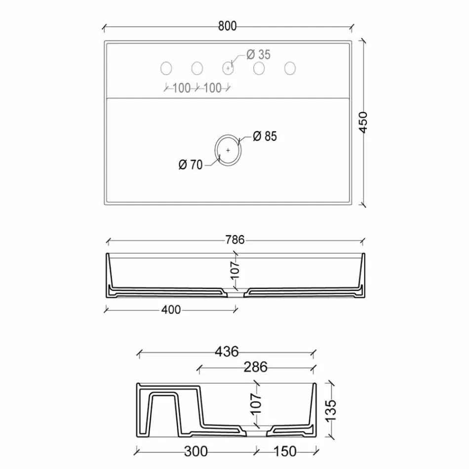 keramische wastafel modern design Zon 80x45 cm, made in Italy Viadurini