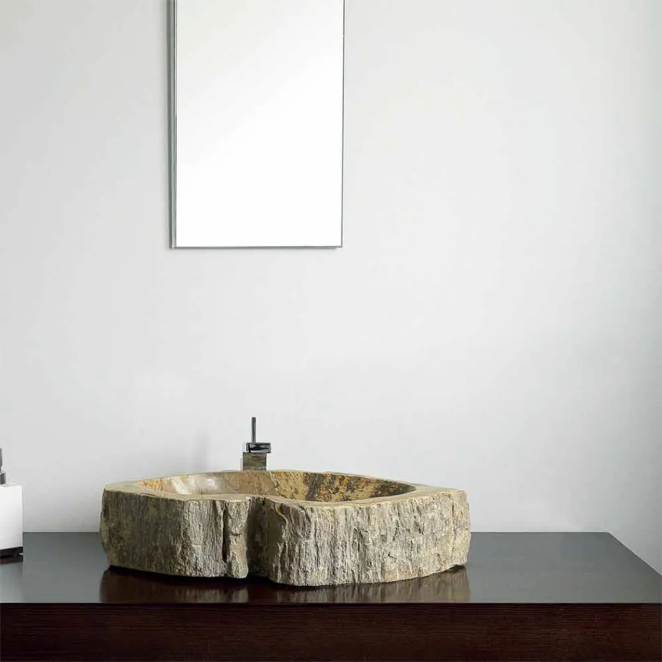 Houten wastafel Fossil Counter Goa enkel stuk Viadurini
